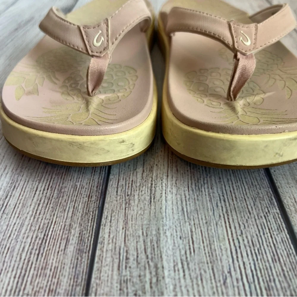 Olukai Sandals Womens Nu'a Pi'o Taupe Flip Flops Platform Shoes 8